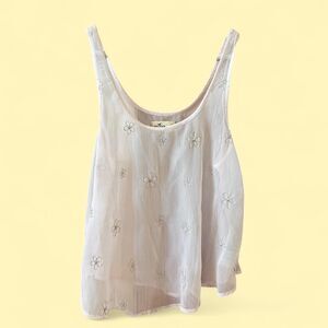 Sheer Light soft pink & flower embroidered Hollister Co. tank top.